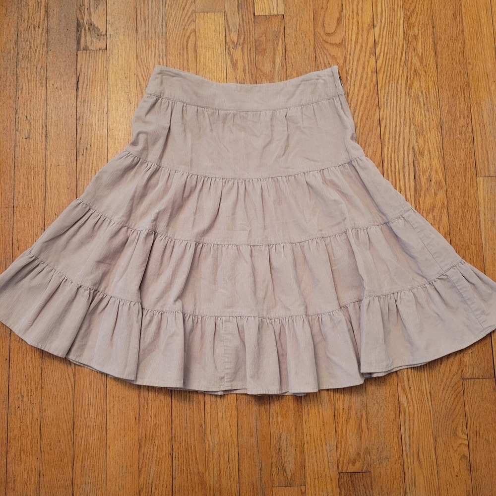 Guess 24 Skirt Tan Corduroy Tiered Ruffle Boho Western Prairie‎ 90s Y2K Modest